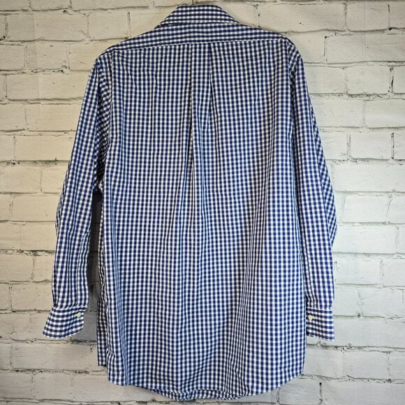 BROOKS BROTHERS LONG SLEEVE BUTTON DOWN SHIRT BLUE AND WHITE CHECKED SIZE 16.5 - Picture 4 of 5